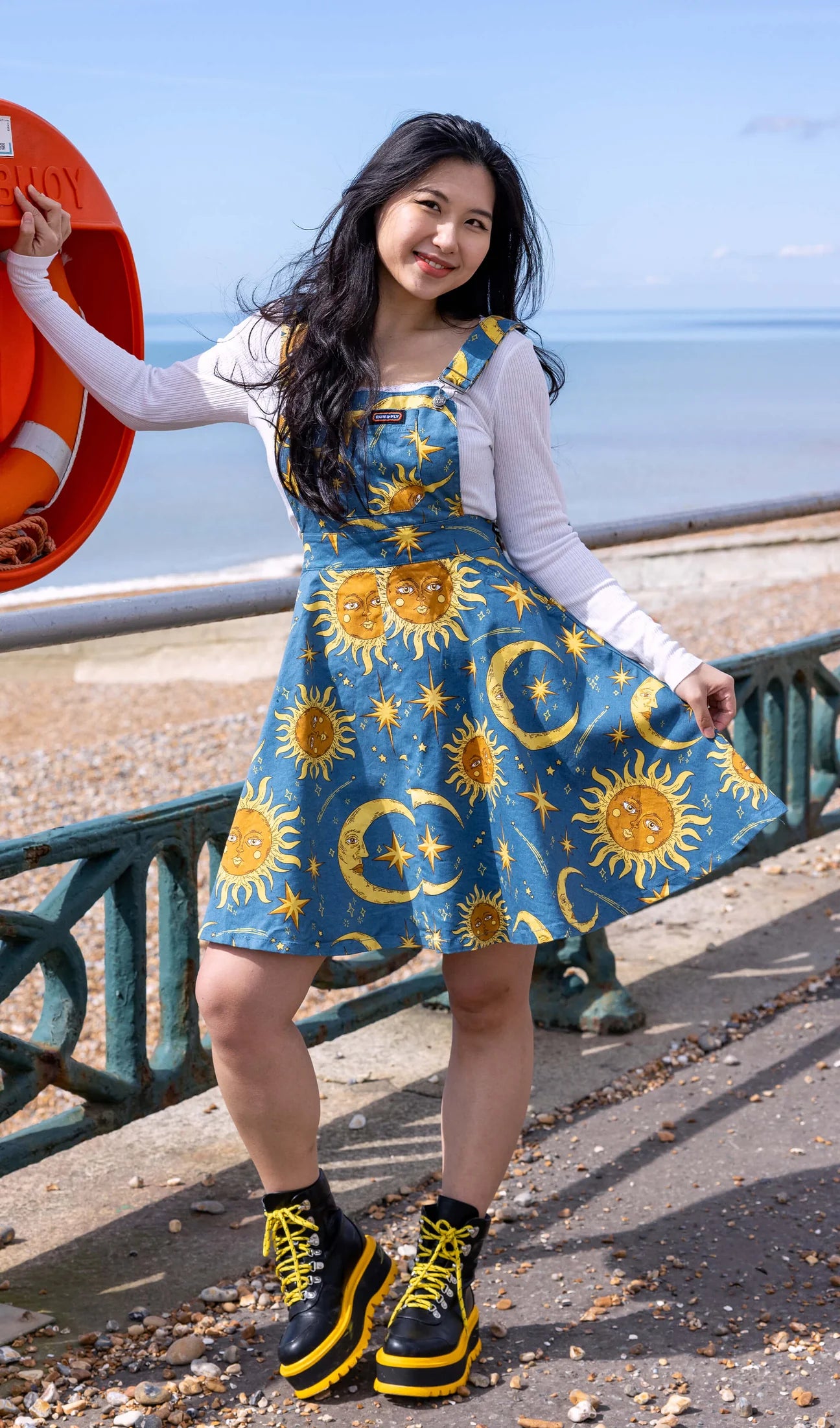 Flared pinafore dress online