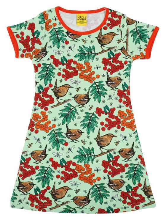 duns a line dress Adult's Puffins - Lemon Chrome Short Sleeve A-Line Dress by Duns