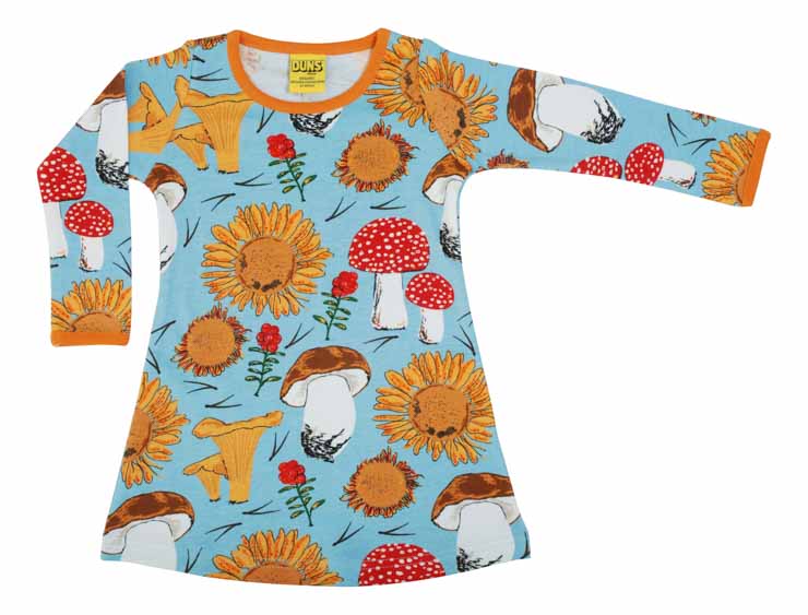 DUNS Long Sleeved A-line Dress - Sunflower and Mushrooms Blue Strawberry Meerkat Boutique DUNS Long Sleeved A-line Dress - Sunflower and Mushrooms Blue Strawberry Meerkat Boutique